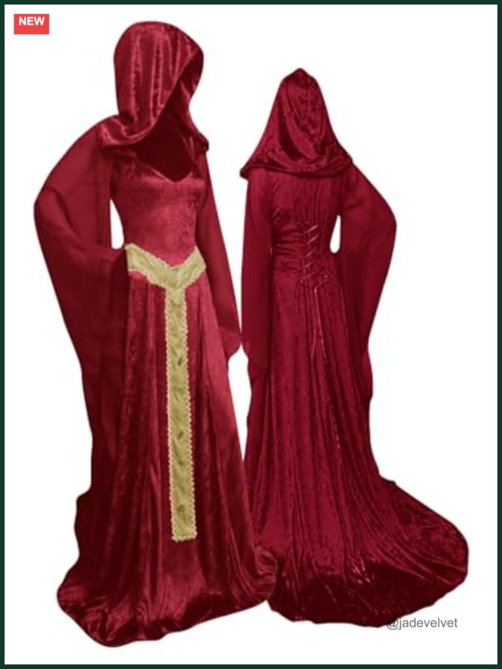 Medieval Lace-up Vintage Hooded Cloak Robe Costume Adult Cosplay Long Dress